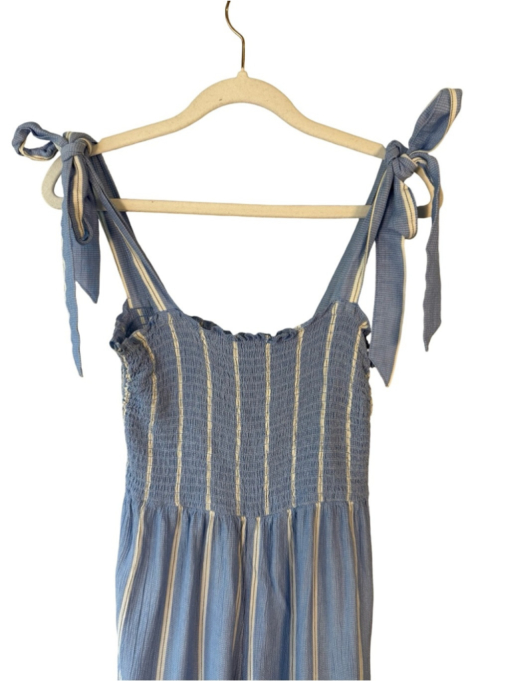 H&M Light Blue & White Striped Tie-Shoulder Jumpsuit Size 4 Coastal Cottagecore - Picture 8 of 11